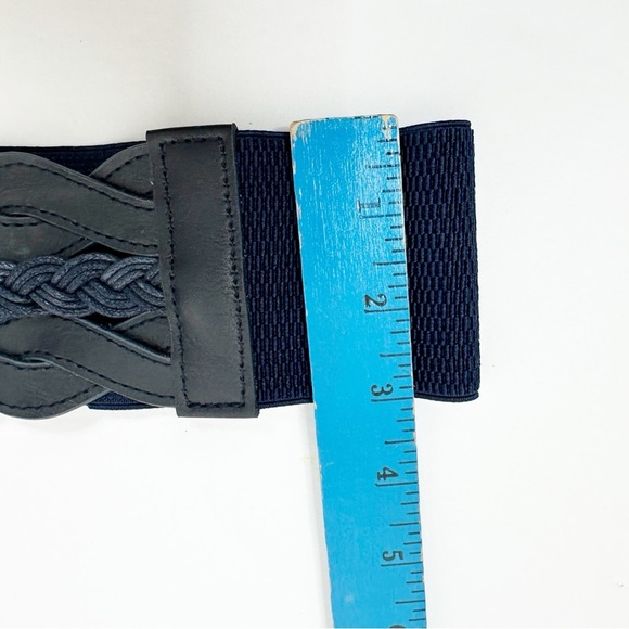 2/$30 NEW Elastic Wide Waist Belt Braided Navy Blue - Picture 10 of 12